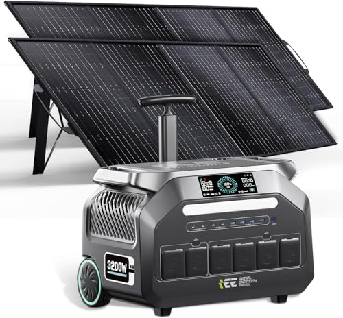 IEE 3200W Generador Solar P3200 con 2 Paneles Solare 400W, 2048Wh Estación de Energía Portátil, LiFePO₄, Carga 80% en 45 min, Aplicación, 16 Puertos, Power Station para Camping, Caravana y Emergencias