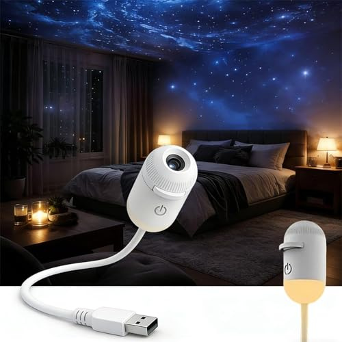 Proiettore di luce notturna 2 in 1 con proiettore a stella, USB, portatile, per camera da letto, mini lampada da parete a LED per bambini e adulti, decorazione da soffitto da sogno (10 pellicole di