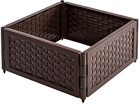UPP Multifunktions Hochbeet Kunststoff Rattan flexibel & erweiterbar | Stecksystem für Garten und Balkon | Als Blumenkasten (Blumen & Gemüse), Sandkasten o. Komposter nutzbar [4er Set, Braun]