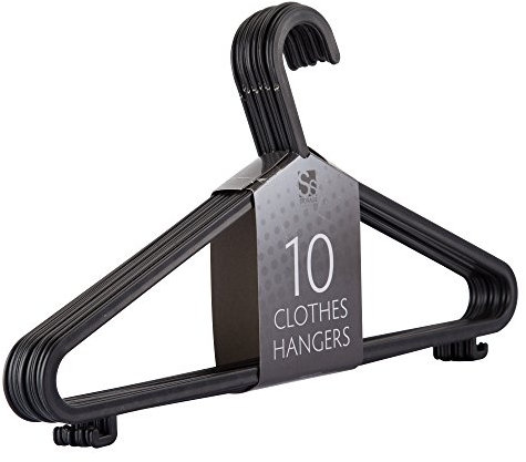 Intirilife leichte dünne Kleiderbügel -SCHWARZ - 10 Stück platzsparende Kleiderbügel aus Kunststoff mit Hosensteg Rockhaken - 36 x 1 x 15 cm- Garderoben Wäsche Anzug Jacken Rock Bügel, robust