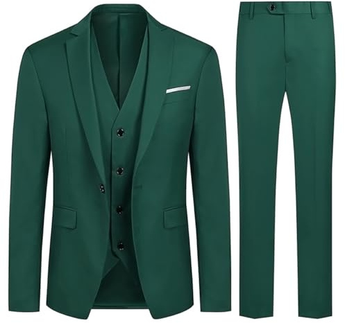 Costume Homme Mariage 3 Pièces Slim Fit Smoking Costumes Couleur Pure Formel Veste Gilet et Pantalon Homme, Vert, M