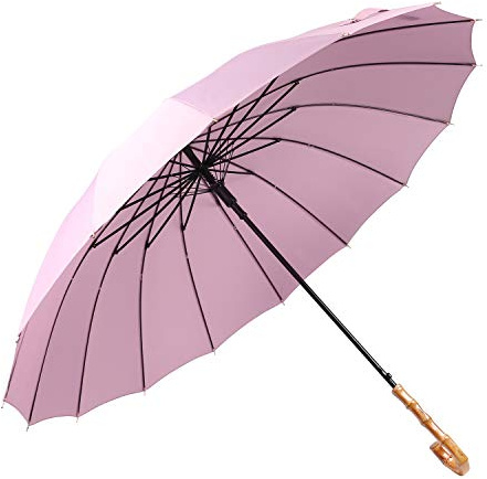 Lanker - KS08P Paraguas grande que se abre y se cierra de forma manual con 16 varillas, duradero y resistente con fibra 210T impermeable, resistente al viento morado Morado