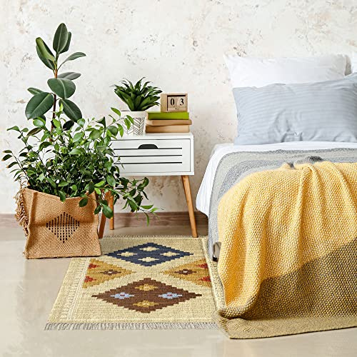 HAMID - Alfombra Kilim Lori con Diseño Moderno - 100% Lana - Alfombra Tejida a Mano - Alfombra de Pasillo, Salón, Dormitorio, Sala de Estar, Entrada (D.2, 110x60 cm)…