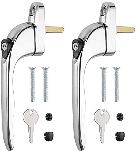 Neoteck Window Handle 2Pcs Inline Window Handle Universal Espag Key Locking Lockable Double Glazing Replacement uPVC Window Handles for All Common Windows and Balcony Doors, Chrome