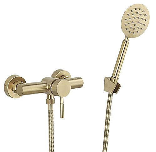 Gx Grifo Bañera con Alcachofa De Mano, Dorado Monomando Acero Inoxidable Cepillado Mezclador De Bañera Montaje En Pared, Incluye Soporte Y Manguera De 150 Cm, Grifo De Ducha