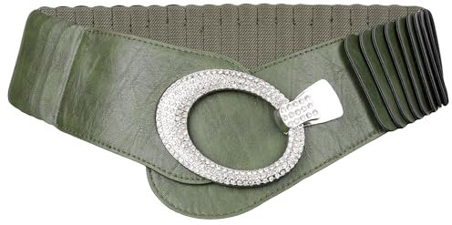 irisaa breiter Damen Gürtel Elastischer Taillengürtel, Hüftgürtel Stretch Gürtel mit Hakenverschluss, Damen Taillengürtel 2020:Grün Strass, Damen Taillengürte Größe:ONE SIZE