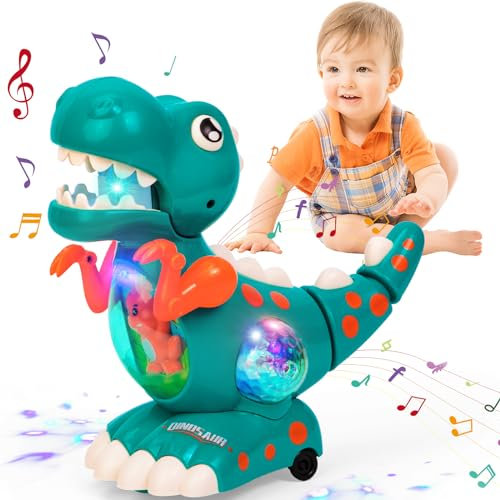 Thedttoy Baby Spielzeug,Krabbelnde Dinosaurier Babyspielzeug Musik Licht Sensorisches Dinosaurier Spielzeug,Weihnachten Geschenk Junge Mädchen