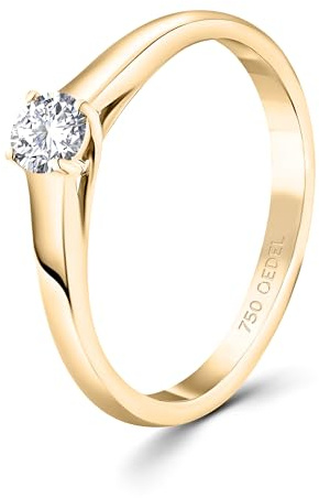 EDELIND Anillo solitario con un diamante de 0.20 ct en talla brillante, Ø 53 mm Anillo de compromiso con diamante Oro amarillo 18k Regalo de San Valentín para mujer
