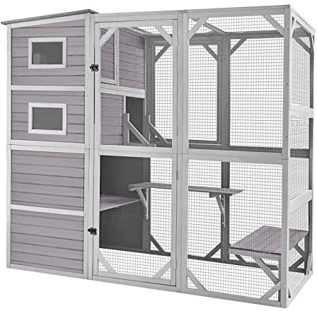 Katthus för utomhusbruk med fyra våningar, catio, kattinhägnader, stor kattbur för utomhus, katthus för inomhus, väderbeständigt tak och rymlig