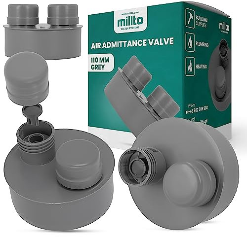 Millto Aérateur de tuyau d'eaux usées 110 mm PP Aérateur de tuyau Valve de ventilation pour installations sanitaires Gris Système d'évacuation des eaux usées domestiques Aérateur Système de drainage
