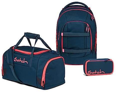 satch Pack Schulrucksack Set 3tlg. inkl. Schlamperbox und Sporttasche (Pink Phantom)