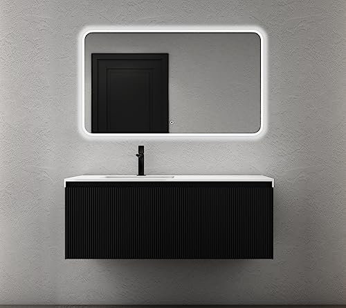 doporro Waschbeckenunterschrank Badmöbel Set Waschtisch mit Unterschrank Wandmontage in matt schwarz, BTH: 120x50x46 cm, inkl. Mineralguss-Waschbecken