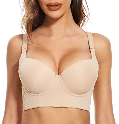 FallSweet Push Up Bras for Women Plus Size Bra Wide Back Underwire Longline Corset Bra(Beige,40D)