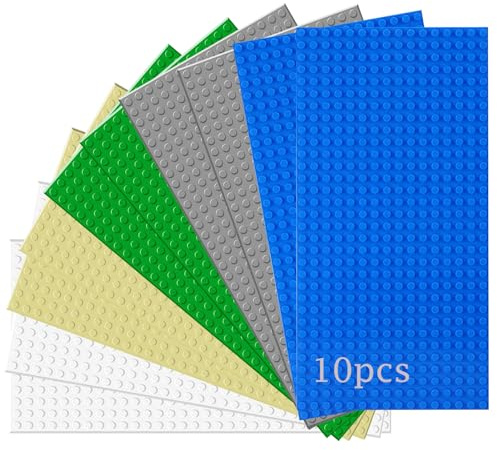 Guihumz 10 Platten-Set Bauplatten Kompatibel mit Meisten Marken,Classic Bausteine Grundplatten 25.5 * 12.5cm mit 16 * 32 Noppen,Mehrfarbig(Sand,Grau,Grün,Blau, Creme,25.5 * 12.5cm)