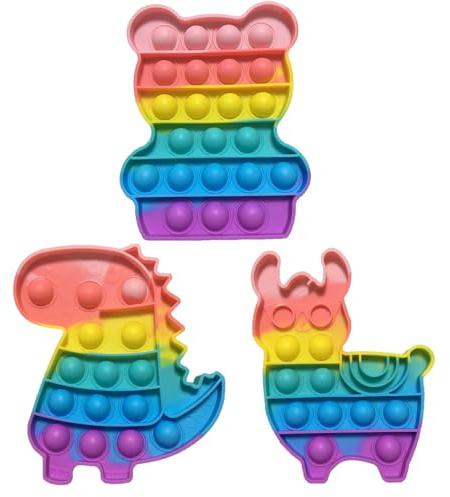 3Pcs Fidget Popper, Rainbow Push Fun Fidget Toys, Sensory Bubble, Fidget Toys for Learning Relaxation Autism & Special Needs Anxiety Stress Reliever Gift
