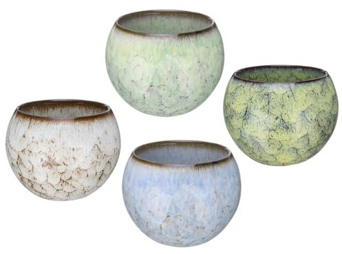 QUARKZMAN 4 Pcs Fait Main Thé Bols 150ml / 5 oz Four Changement Chinois Japonais Tasse à thé Céramique Gong Fu Thé Ensemble pour Bureau Maison Cadeaux, Jaune Pâle Bleu Vert Blanc