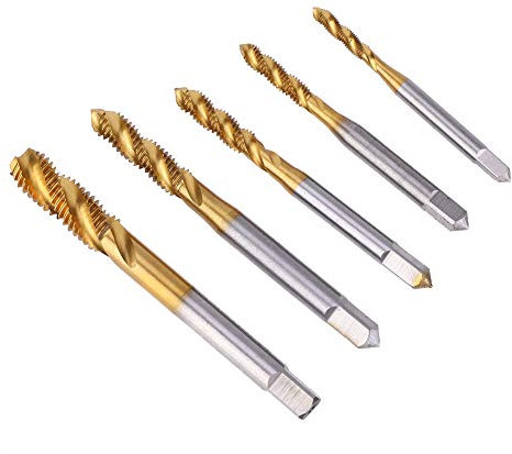 Kit di 5 Punte per Flauto per Flauto a Spirale in Acciaio Ad Alta velocità Placcato in Titanio M3, M8, Elevata Durezza con Lunga Durata, Delicato e Pratico, Solido e Resistente,