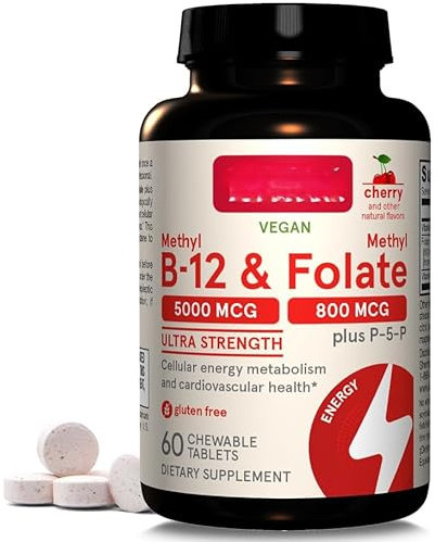 Metil B 12 5k mcg y folato 800 mcg Plus - P 5 P, cereza, masticable, 60 tabletas
