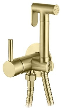Kit Mezclador de Agua Fría y Caliente para Bidet - Monomando Empotrado con Ducheta Pulsante y Flexo Reforzado 1,20 m (Oro Cepillado)