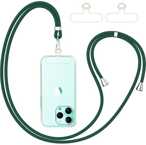 caslord Mobile Phone Lanyard*1, Transparent Universal Patch*2, Suitable for All Smartphones, Mobile Phone Strap Can Be Combined with Any Case, Adjustable and Removable- Dark Green+Transparent