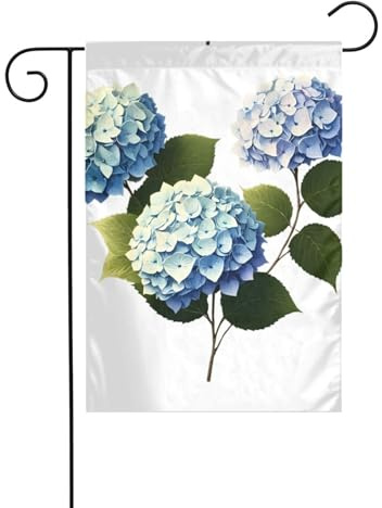 HYTTER Drapeau de jardin imprimé hortensia bleu 30,5 x 45,7 cm pour jardin, terrasse, balcon