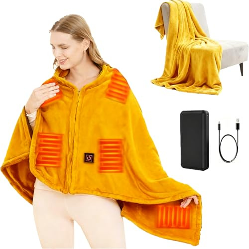 Couverture chauffante USB avec batterie de 10 000 mAh, 150 x 80 cm, couverture chauffante sans fil, 3 niveaux de température, couverture électrique en flanelle pour bureau, pause déjeuner, voyage en