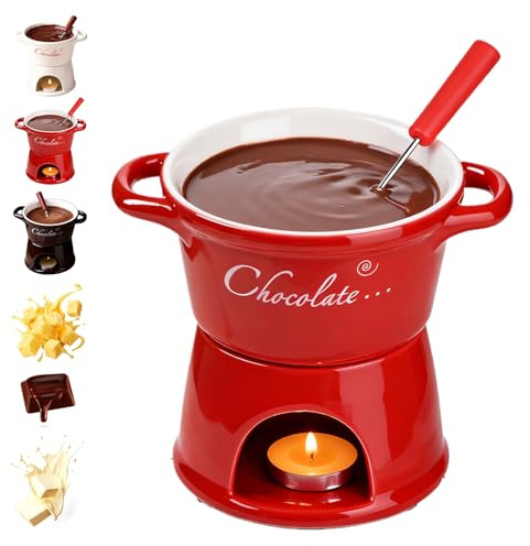 Chocolate Fondue Mug with Forks, Ceramic Chocolate Melting Cup Mini Cheese Melting Cup, Tealight Warmer Pot Set Fondue Mug for Butter Candy Caramel