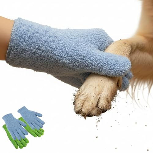 Petstive Hundepflege Reinigungstücher Pfotenreiniger für Hunde Handschuhe aus Mikrofaser für unterwegs Saubere Pfoten Fell nach dem Gassi gehen, wiederverwendbar schnell trocknend