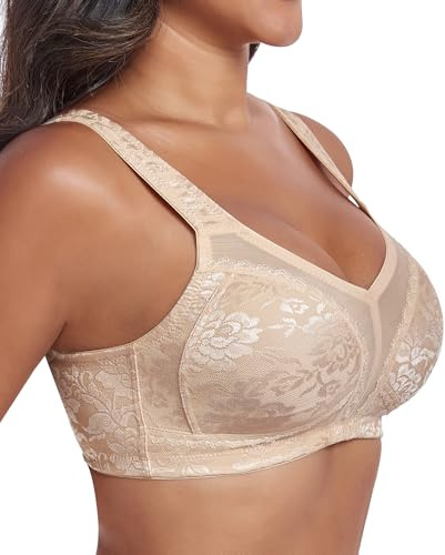 UPGAMR Full Coverage Minimizer Bras for Women Comfort Wirefree(Nude,34DD)
