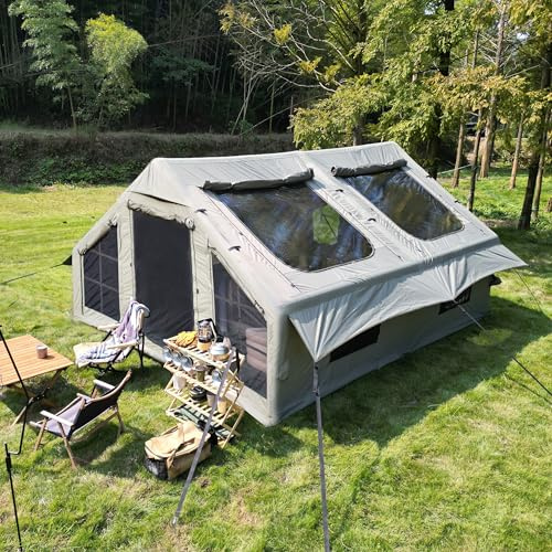 luckdect Tente de Camping Gonflable avec bâches,Tente Gonflable 7-8 Personnes,Spacieuse en Toile 300D,PU3000,UPF50+,Tente Chaude avec Sortie de Poêle pour Famille,Jardin et Extérieur