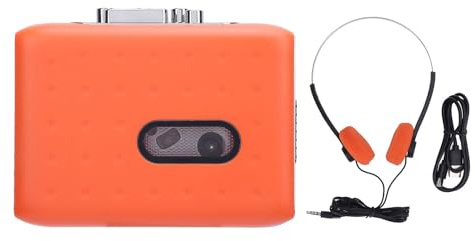 Registratore di cassette portatile, lettore di cassette USB C con digitalizzazione MP3, microfono integrato e jack per cuffie, dispositivo arancione compatto per casa e in viaggio