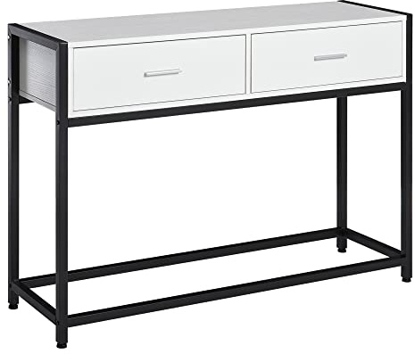 HOMCOM Tavolo Consolle per Ingresso con 2 Cassetti, Piano d'appoggio in Legno Bianco e Gambe in Metallo Nero 120x34x81cm