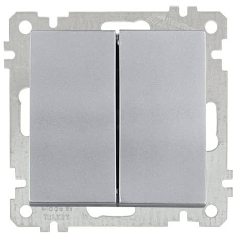 Schalter zweifach/doppelt · Lichtschalter · Doppelschalter · UP Schalter · Silber/Silbern · Mutlusan Candela