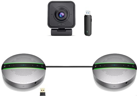 Project Telecom 1080p Wireless Webcam with Microphone & Dual Daisy-Chained Bluetooth Speakerphones – USB Video Conferencing Kit for PC, Laptop, Large Meetings (8–12 People), Zoom, Teams, Webex