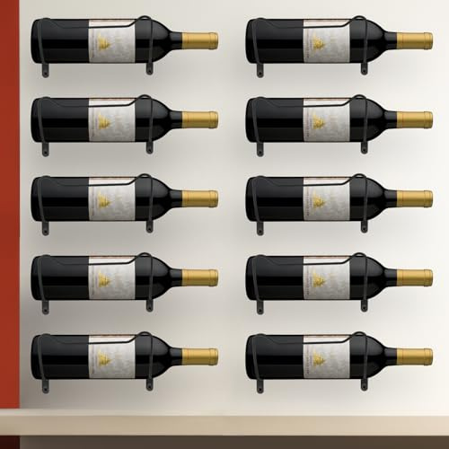 AMGSH Lot de 10 supports muraux en fer pour bouteilles de vin avec vis pour le stockage de bouteilles de vin