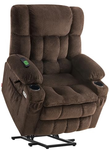 MCombo Dual Motor Power Lift Recliner Chair with Massage and Heat for Elderly People, Infinite Position, USB Ports, Cup Holders, Fabric 7890 (Medium, Mocha)