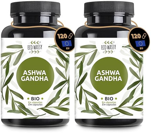 Ashwagandha Ecológica |BIO| 240 Capsulas De Alta Potencia. Veganas, 100% Natural Y Pura. Sin Aditivos | Bienestar Mental Y Físico, Antiestrés. Suplemento Adaptogeno De La India. Dosis Max 1125Mg
