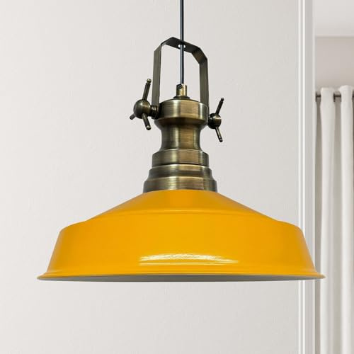 bamyum Asletl Hängelampe Industrial aus Metall Ø41 cm, Küchenlampe Vintage, Hängelampe Esstisch E27, Pendelleuchte Dunkelgelb, Wohnzimmerlampe Hängend Vintage, Pendelleuchte Esstisch