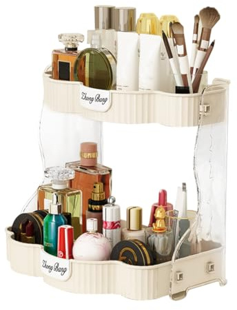 CheurYae Organizador de maquillaje de 2 niveles, organizador de cosméticos, organizador de cuidado de la piel para baño, estantería de almacenamiento de dos capas, organizador de tocador para baño y