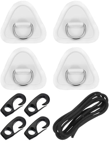 PATIKIL Parche De Anilla D, 4 Piezas Parche Triangular De PVC De 3.5 con Anilla D De Acero Inoxidable Y Cuerdas Elásticas De 8.2 Pies Y Ganchos, Tabla, Blanco (Sin Pegamento)