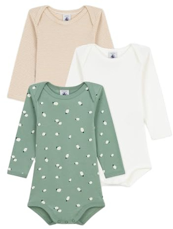 Petit Bateau - Set di 3 Body con Maniche Lunghe in Cotone Stampato per Neonati, Abbigliamento Giornaliero Unisex (Set di 3), Multicolore, 6 mesi