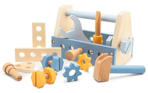Woet® Boîte à Outils Enfant Bois, Set Outils Jouet, Jeu d’Imitation Construction, Vis et Boulons, Motricité Fine, Résolution de Problèmes, Montessori, À Partir de 3 Ans