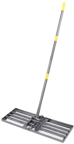 Oreilet Rake Nivelación Césped, Placa Tierra 30x10 Pulgadas Nivelador Césped con Mango Ajustable 48 a 78 Pulgadas, Rastrillos Nivelación Jardín para Tierra Pastura Campo Golf Tierra