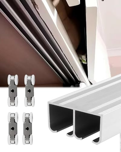 Kit de puerta corredera para armario, riel superior, doble puerta de granero, sistema de 2 puertas, 1200 mm, 2400 mm, 2600 mm, 3000 mm, riel de madera plegable (1050 mm 41 pulgadas)