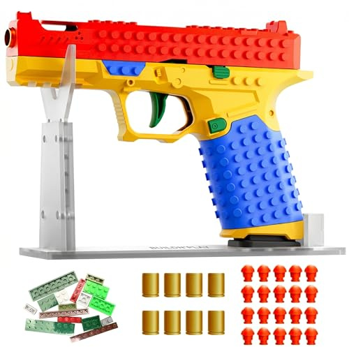 BAZILBAZOS Foam Blaster Building Toys Kit, Educational DIY Assembly Set with Tactical Handle, Display Stand and Soft Darts, Safe Outdoor Play Birthday