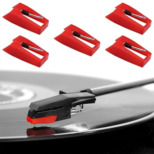 MNYXIS Pack de 5 Agujas para Tocadiscos Universal, Agujas de Repuesto de Diamante para Tocadiscos de Vinilo y Fonógrafos, Compatible con la Mayoría de Reproductores de Discos LP