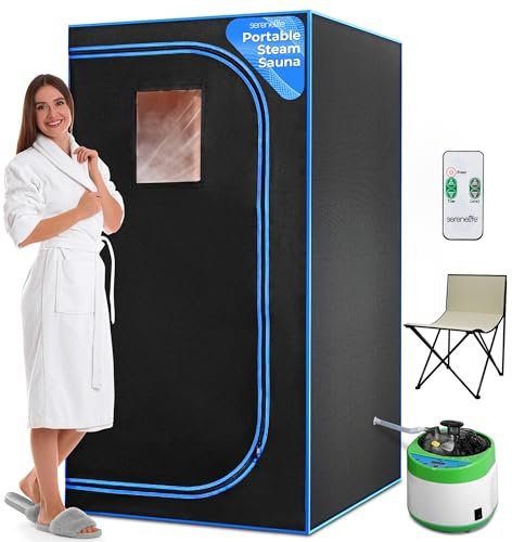 Serenelife Sauna Portable, Sauna Infrarouge avec Vapeur, Spa Maison, Tente Spa avec Télécommande, Chaise Pliable et minuteur