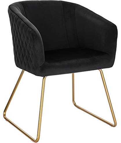 WOLTU 1x Esszimmerstuhl Küchenstuhl Polsterstuhl Schminktisch Stuhl Wohnzimmerstuhl, Sessel mit Armlehne, Sitzfläche aus Samt, Metall Gold Beine, Schwarz BH271sz-1