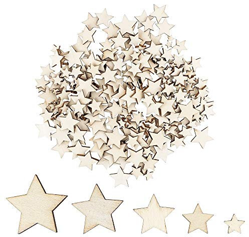 Ideen mit Herz Holzsterne zum Basteln und Dekorieren | 5 verschiedene Größen | Sterne aus Holz | 1 cm bis 3 cm | naturfarben | 250 Stück | Ideal als Weihnachts-Deko, Tischdeko, Streudeko