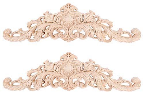 30x8cm Holzornamente für Möbel 2 STK Vintage Groß Lange Möbel Applikation Holz Geschnitzt Ornament Tür Holzdeko Wandornament Antik 30x8.5cm für Ecken Ornament Haustür Schrank Fenster Bett